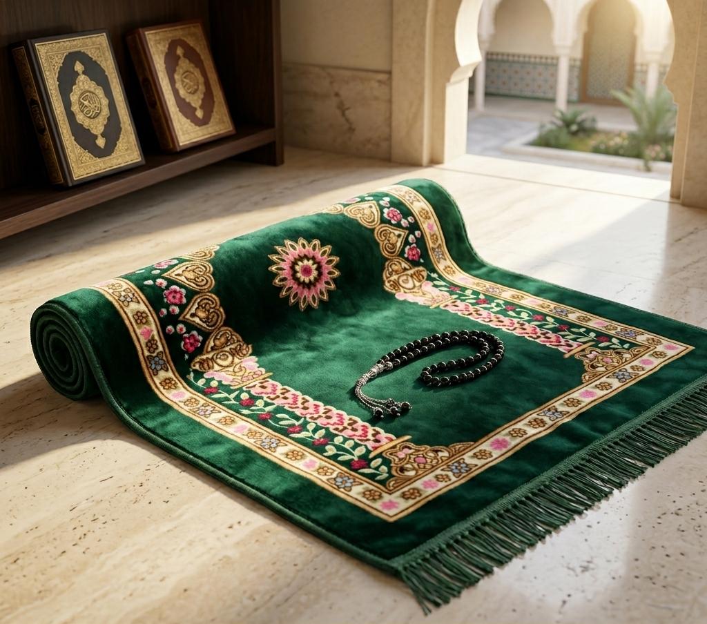 Royal Emerald Velvet Prayer Rug
