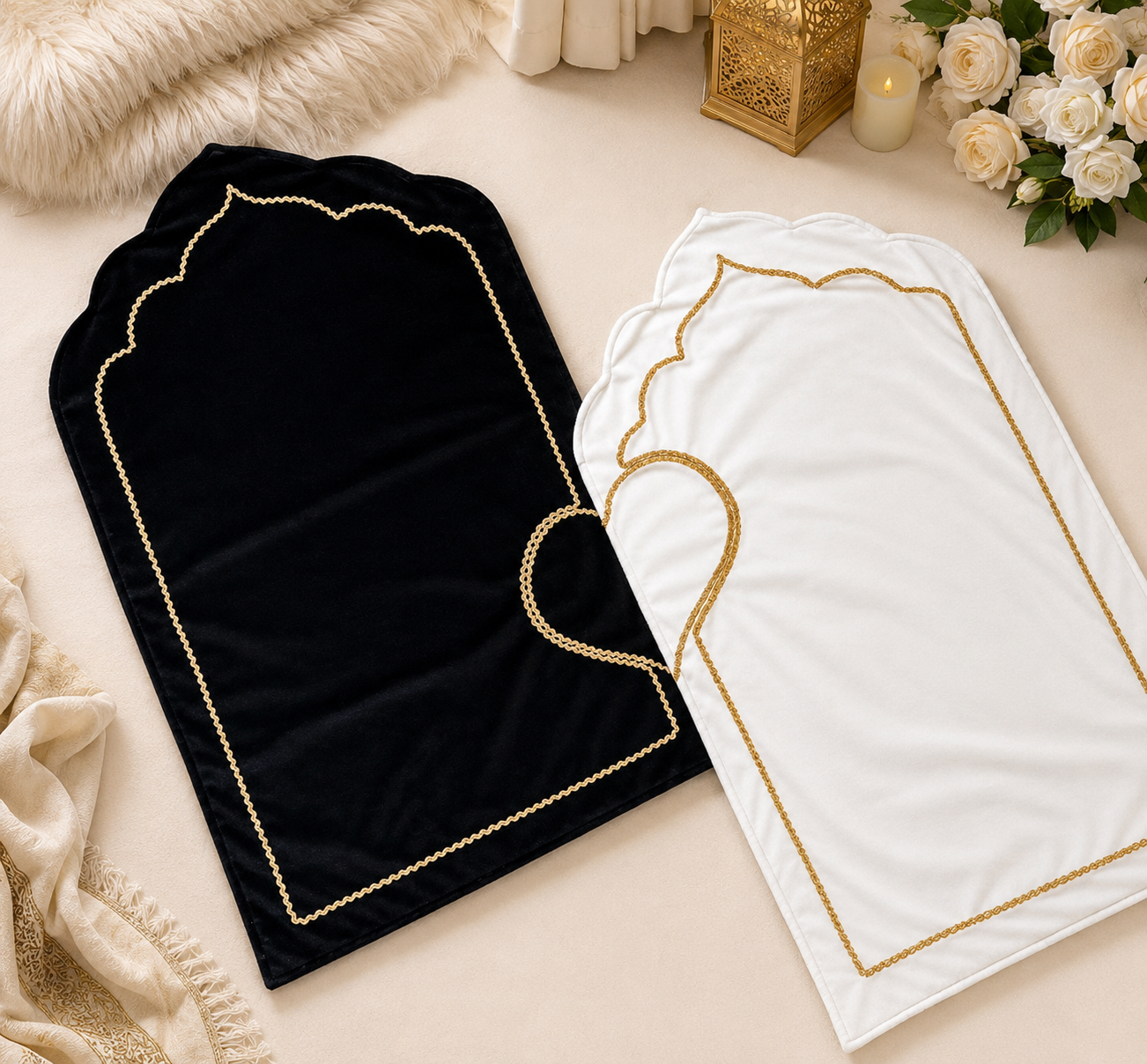 Luxury Couple Prayer Mat Set – Soft Velvet Janamaz for Husband & Wife | Elegant Islamic Gift