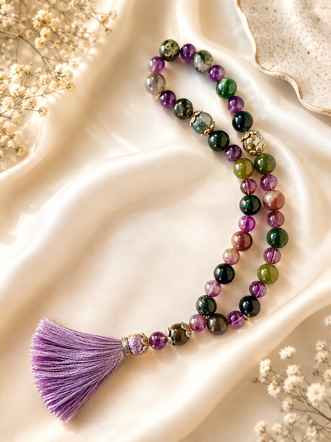 Luxury Multicolor Crystal Tasbeeh with Lavender Tassel – Elegant Islamic Gift